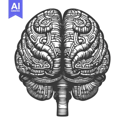 Detailed Anatomical Illustration of a Human Brain with Intricate Patte