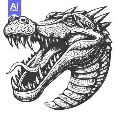 Aset premium populer: Detailed Black and White Drawing of a Dragon's Head