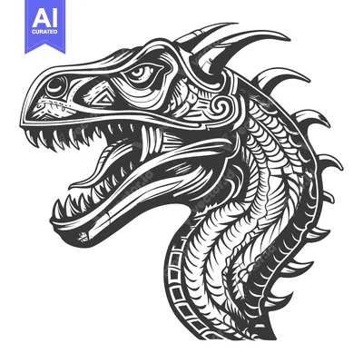 Aset premium populer: Detailed Black and White Drawing of a Dragon's Head