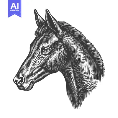Popular premium asset: Detailed Black and White Engraving of a Horse's Head
