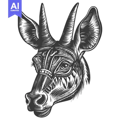 Aset desain premium: Detailed Black and White Engraving of an Okapi Head