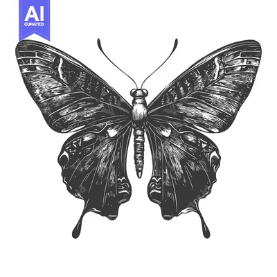 Popular premium asset: Detailed Black and White Hand-Drawn Illustration of a Butterfly