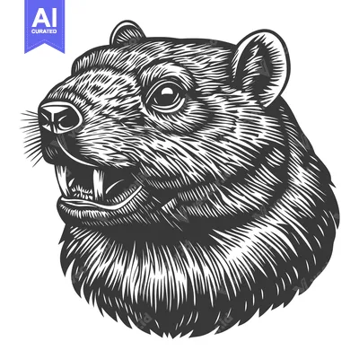 Premium design asset: Detailed Black and White Illustration of a Bear's Head