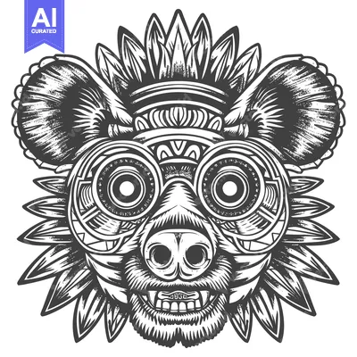 Premium design asset: Detailed Black and White Illustration of a Bear's Head with Geometric