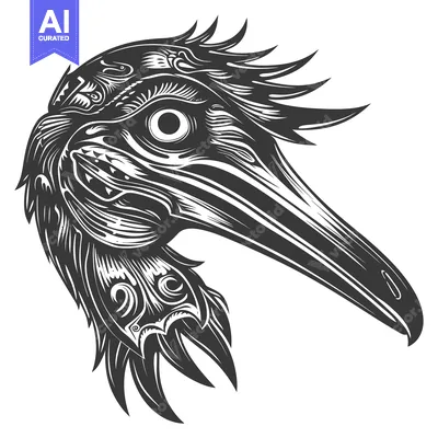 Aset premium populer: Detailed Black and White Illustration of a Bird's Head