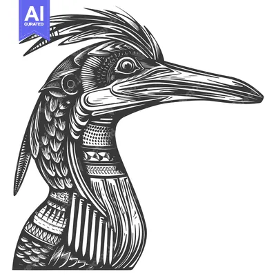 Aset desain premium: Detailed Black and White Illustration of a Bird's Head