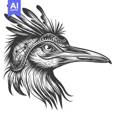 Aset desain premium: Detailed Black and White Illustration of a Bird's Head