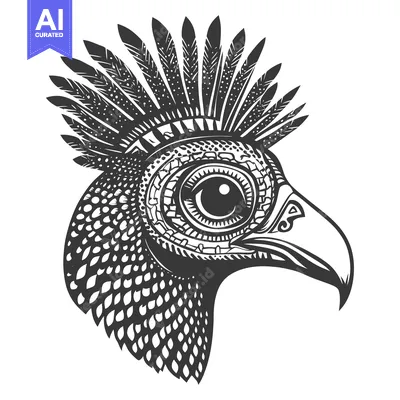 Aset premium populer: Detailed Black and White Illustration of a Bird's Head with Feathers