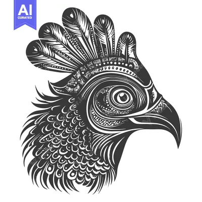 Popular premium asset: Detailed Black and White Illustration of a Bird's Head with Feathers a