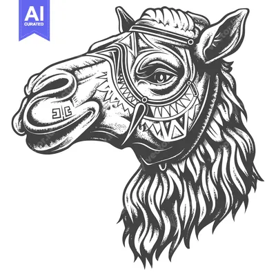 Aset premium populer: Detailed Black and White Illustration of a Camel's Head