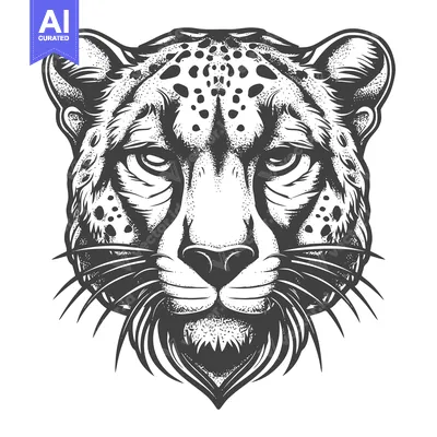 Popular premium asset: Detailed Black and White Illustration of a Cheetah's Head