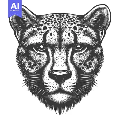 Popular premium asset: Detailed Black and White Illustration of a Cheetah's Head