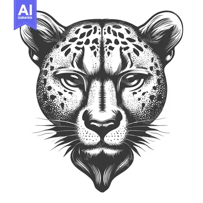 Aset desain premium: Detailed Black and White Illustration of a Cheetah's Head