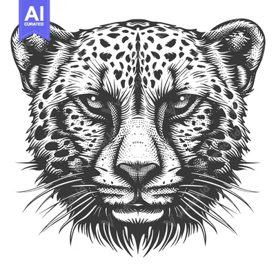 Premium design asset: Detailed Black and White Illustration of a Cheetah's Head