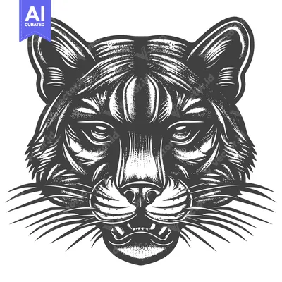 Download Detailed Black and White Illustration of a Cougar's Face Vector Graphic