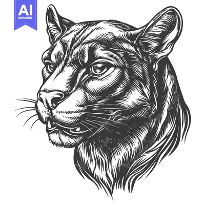 Aset premium populer: Detailed Black and White Illustration of a Cougar's Head