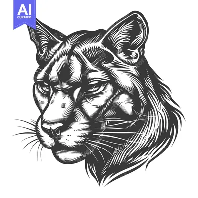 Popular premium asset: Detailed Black and White Illustration of a Cougar's Head