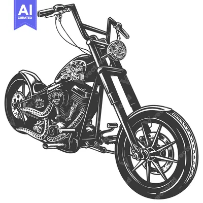 Download Detailed Black and White Illustration of a Custom Chopper Motorcycle Vector Graphic