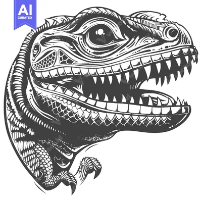 Aset premium populer: Detailed Black and White Illustration of a Dinosaur Head