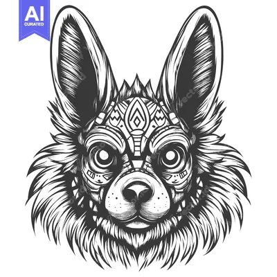 Download Detailed Black and White Illustration of a Dog's Face with Tribal-Insp Vector Graphic