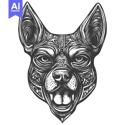 Download Detailed Black and White Illustration of a Dog's Head with Intricate P Vector Graphic