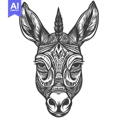 Download Detailed black and white illustration of a donkey's head with intricat Vector Graphic