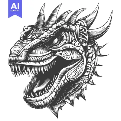 Aset premium populer: Detailed Black and White Illustration of a Dragon's Head