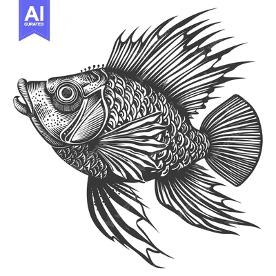 Aset premium populer: Detailed Black and White Illustration of a Fish with Spiky Fins