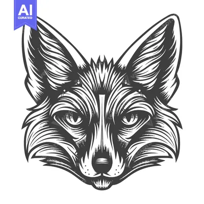 Aset desain premium: Detailed Black and White Illustration of a Fox's Face