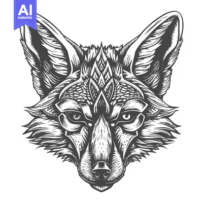 Popular premium asset: Detailed Black and White Illustration of a Fox's Head