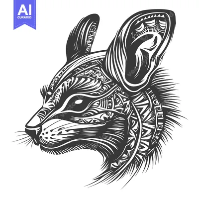 Aset premium populer: Detailed Black and White Illustration of a Fox's Head with Intricate P