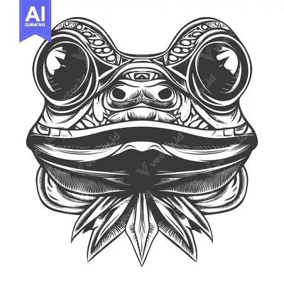 Aset premium populer: Detailed Black and White Illustration of a Frog's Head