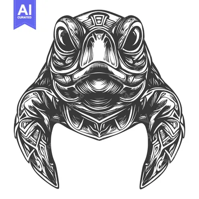 Popular premium asset: Detailed Black and White Illustration of a Frog's Head with Elaborate