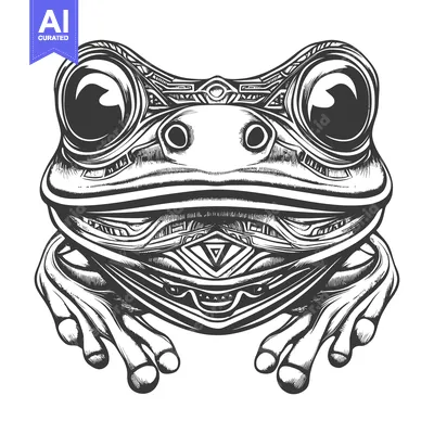 Aset premium populer: Detailed Black and White Illustration of a Frog with Geometric Pattern