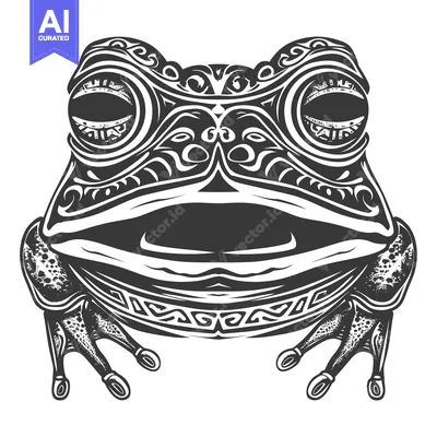 Aset premium populer: Detailed Black and White Illustration of a Frog with Intricate Pattern