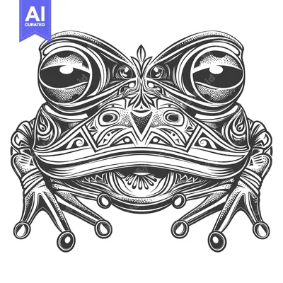 Premium design asset: Detailed Black and White Illustration of a Frog with Intricate Pattern