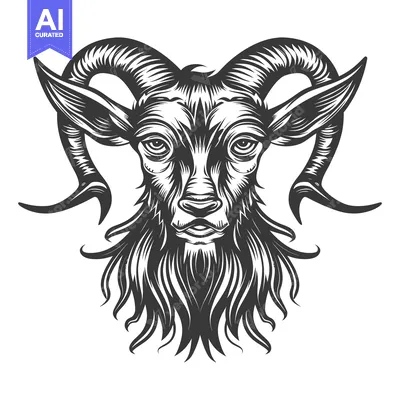 Popular premium asset: Detailed Black and White Illustration of a Goat's Head with Large Horn