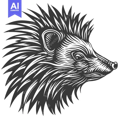 Aset premium populer: Detailed Black and White Illustration of a Hedgehog's Head