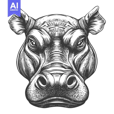 Aset premium populer: Detailed Black and White Illustration of a Hippopotamus Head