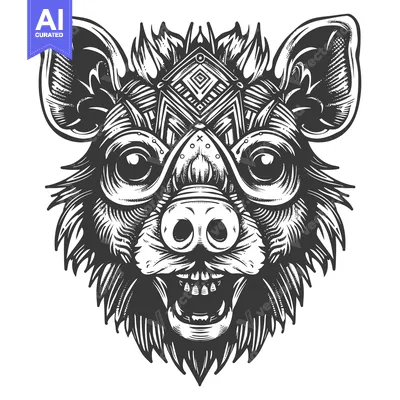 Popular premium asset: Detailed Black and White Illustration of a Hyena's Head with Tribal Ge