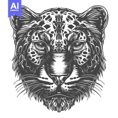 Premium design asset: Detailed Black and White Illustration of a Leopard's Head