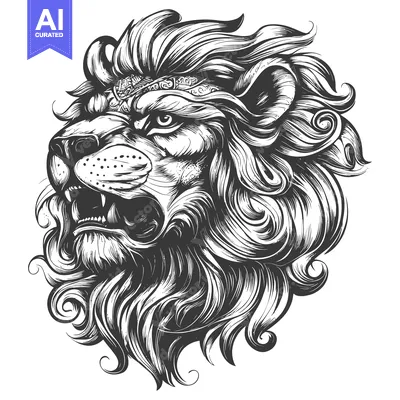 Aset premium populer: Detailed Black and White Illustration of a Lion's Head