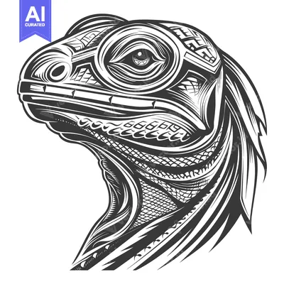 Aset premium populer: Detailed Black and White Illustration of a Lizard's Head