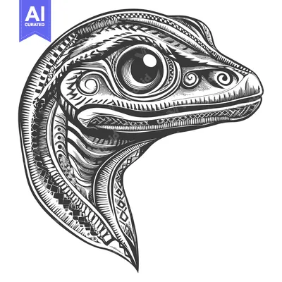 Aset premium populer: Detailed Black and White Illustration of a Lizard's Head with Intricat