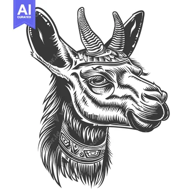 Aset premium populer: Detailed Black and White Illustration of a Llama's Head