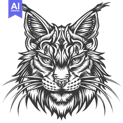 Aset premium populer: Detailed Black and White Illustration of a Lynx's Head