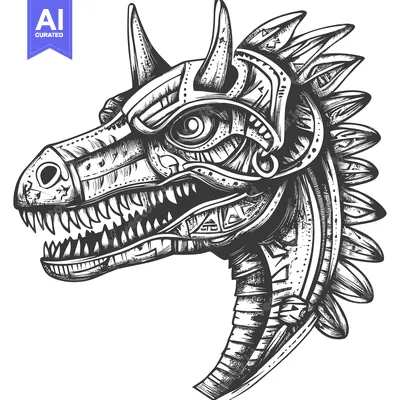 Aset premium populer: Detailed Black and White Illustration of a Mechanical Dragon Head