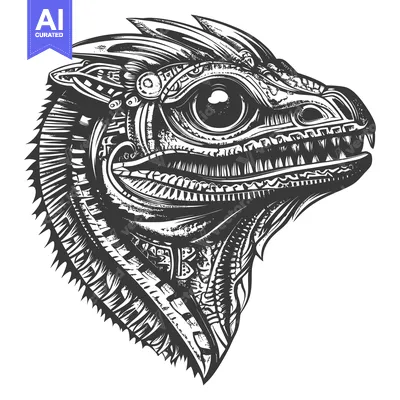 Aset premium populer: Detailed Black and White Illustration of a Mechanical Dragon Head