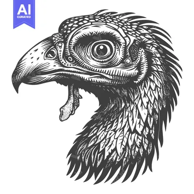 Aset premium populer: Detailed Black and White Illustration of a Mechanical Eagle Head