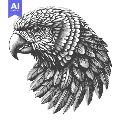 Aset premium populer: Detailed Black and White Illustration of a Mechanical Parrot Head